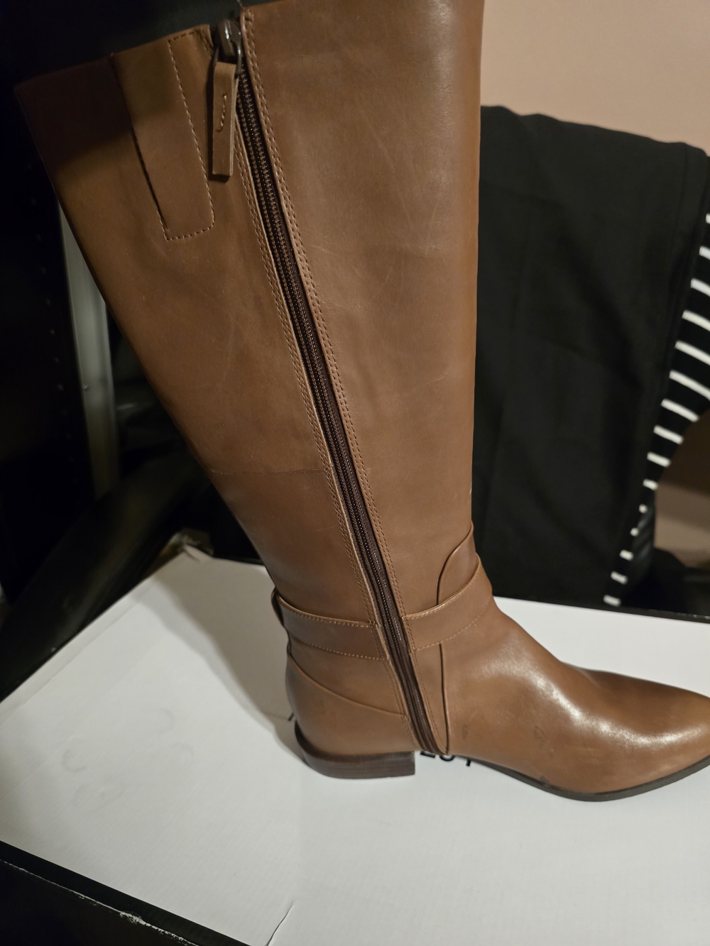 Nine West Cognac Brown Wide Calf Leather Knee-High Zip Riding Boots Size 9